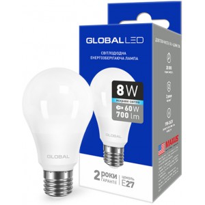 Светодиодная лампа GLOBAL LED 1-GBL-162 А60 8W 4100K 220V Е27 АL